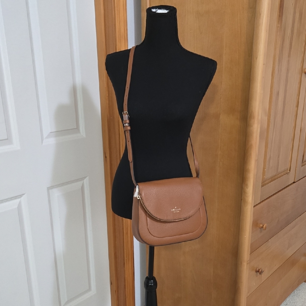 Kate Spafe Brown Pebbled Leather Saddle Crossbody